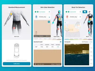 Health testing app app body body fat branding complexion fat graphic design healthy measurement motion graphics scanning sound waves ui