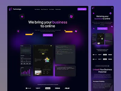 Development Agency Landing Page agency blur coding dark development flat gradient illustration landing page mockup shape ui ux website