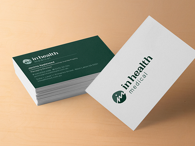 InHealth Medical business cards branding business cards cards clinic collateral design graphic design green health medical stationery typography vector white