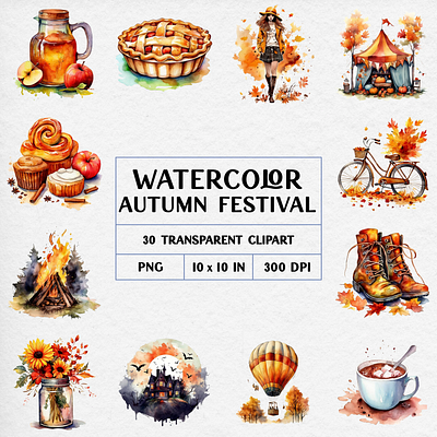 Watercolor Autumn Festival Clipart autumn clipart fall festival halloween season watercolor