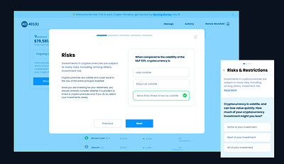 Crypto Risks - Onboarding 401(k) app conversion design growth ui ux