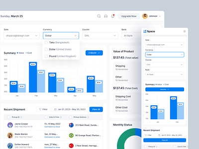 Customer Relationship Management (CRM) business chart crm dashboard design graph home input list menubar overview pie product product design saas sidebar table ui web application webapp