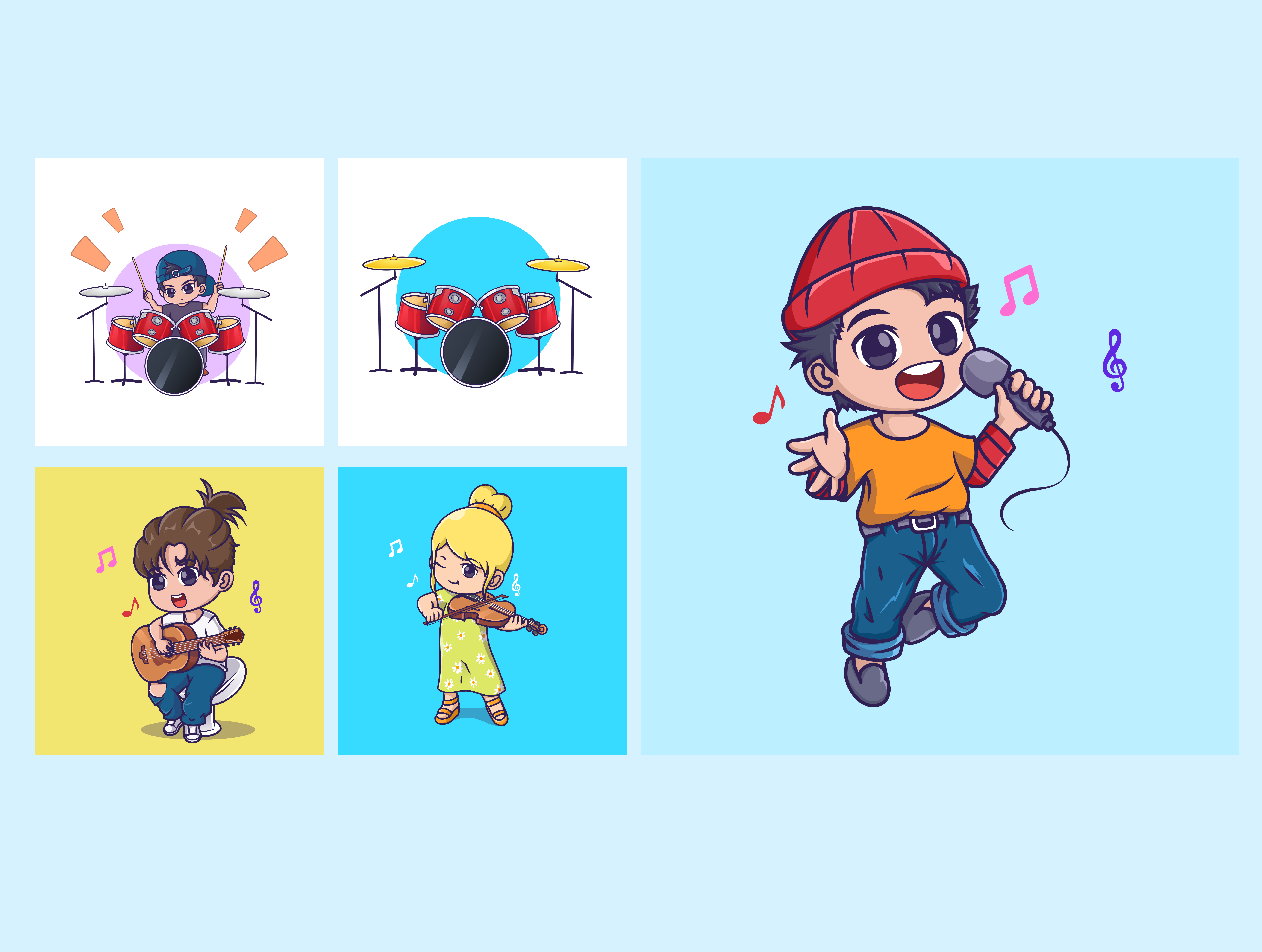 Cute boy and girl play music illustration