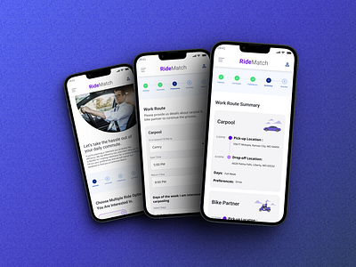 RideMatch Mobile Designs app design branding design graphic design illustration landing page logo mobile app responsive rideshareapp travel app ui ui design user experience user interface ux