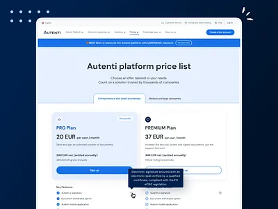 Pricing Page: Autenti autenti design digital signature dribbble e signature figma plans pricing pricing page saas ui ux webdesign