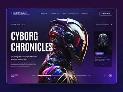 Cyborglink - Extraordinary journey of human-machine synergy 3d ai artificial intellegent cyborg design landing page raas robot as a service web design website