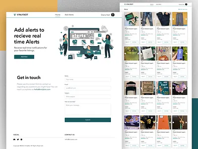 VinlyBot Website alerts app auth0 cards clean design ecommerce modernui notifications shopping ui uidesign uiux uxdesign vinted website white