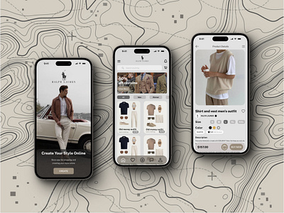 Mobile app for styling and online shopping 2d app desing brand desing branding desing fashionista figma illustration logo mens clouth mobile app mobile desing outfits shopping style ui ux