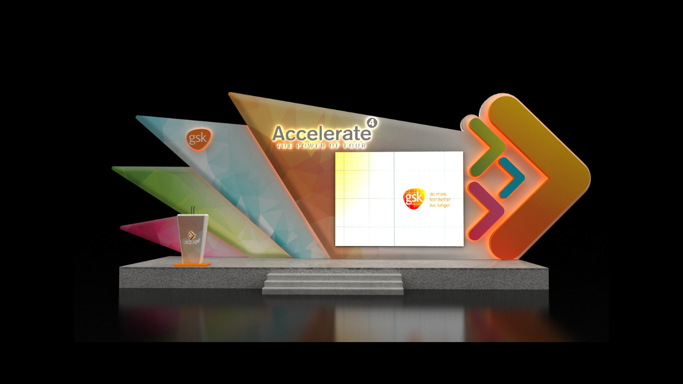 GSK event 3dsmax backdrop event eventdesign light stage triangle