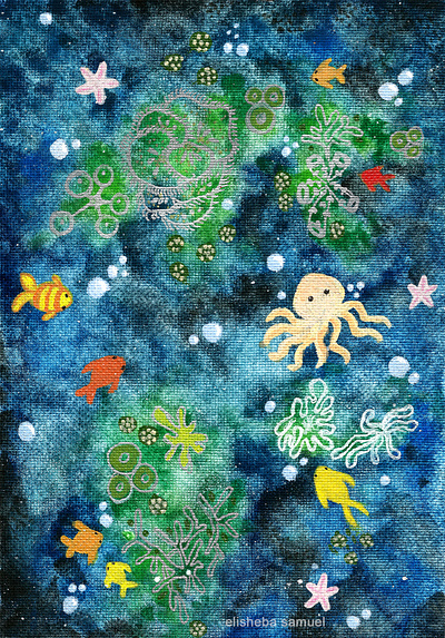 Under the sea art blue childrens book illustration fish illustration illustration for children kidlit ocean octopus painting reefs traditional art underwater watercolour