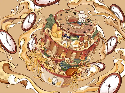 The Time Travel of a Bowl of Soup and Noodles branding clock design food design graphic design illustration noodles packaging soup time