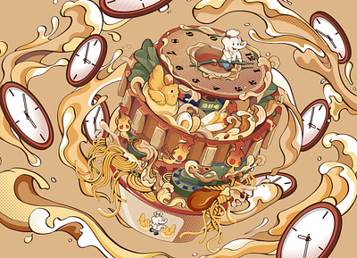 The Time Travel of a Bowl of Soup and Noodles branding clock design food design graphic design illustration noodles packaging soup time