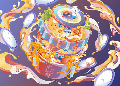 The Time Travel of a Bowl of Soup and Noodles branding clock design food design graphic design illustration noodles packaging soup water