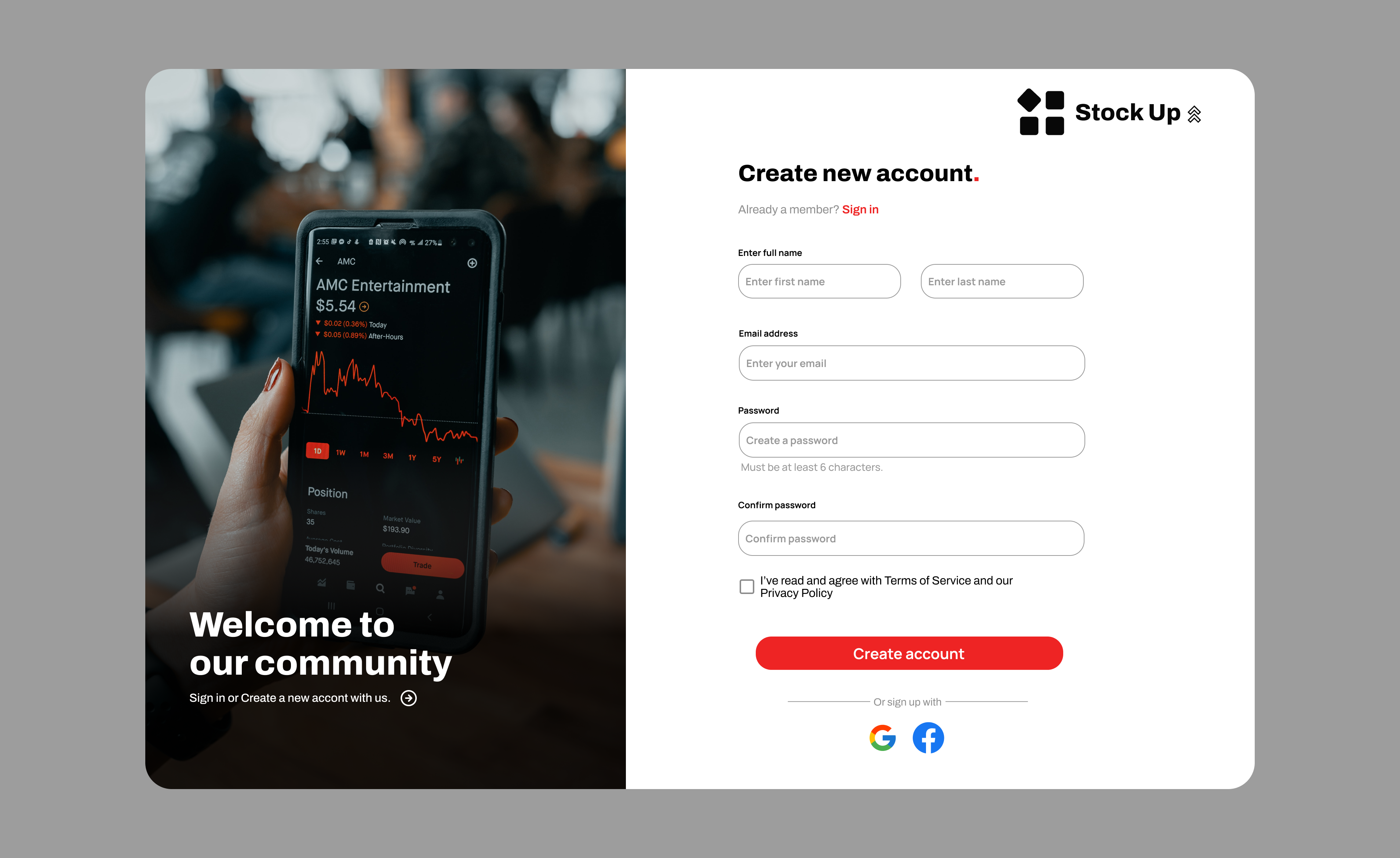 Example of Sign Up Screen