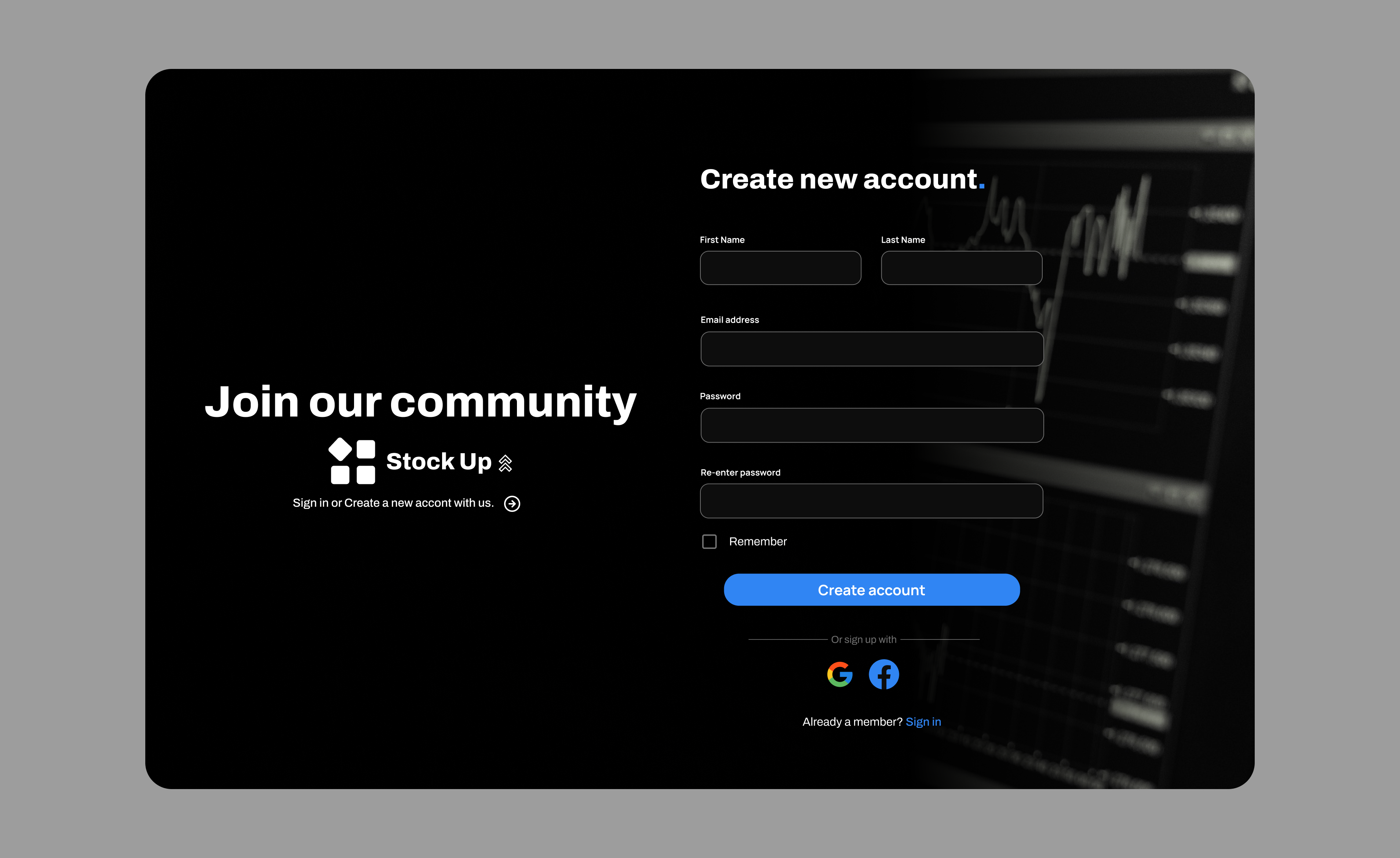 Example of Sign Up Screen