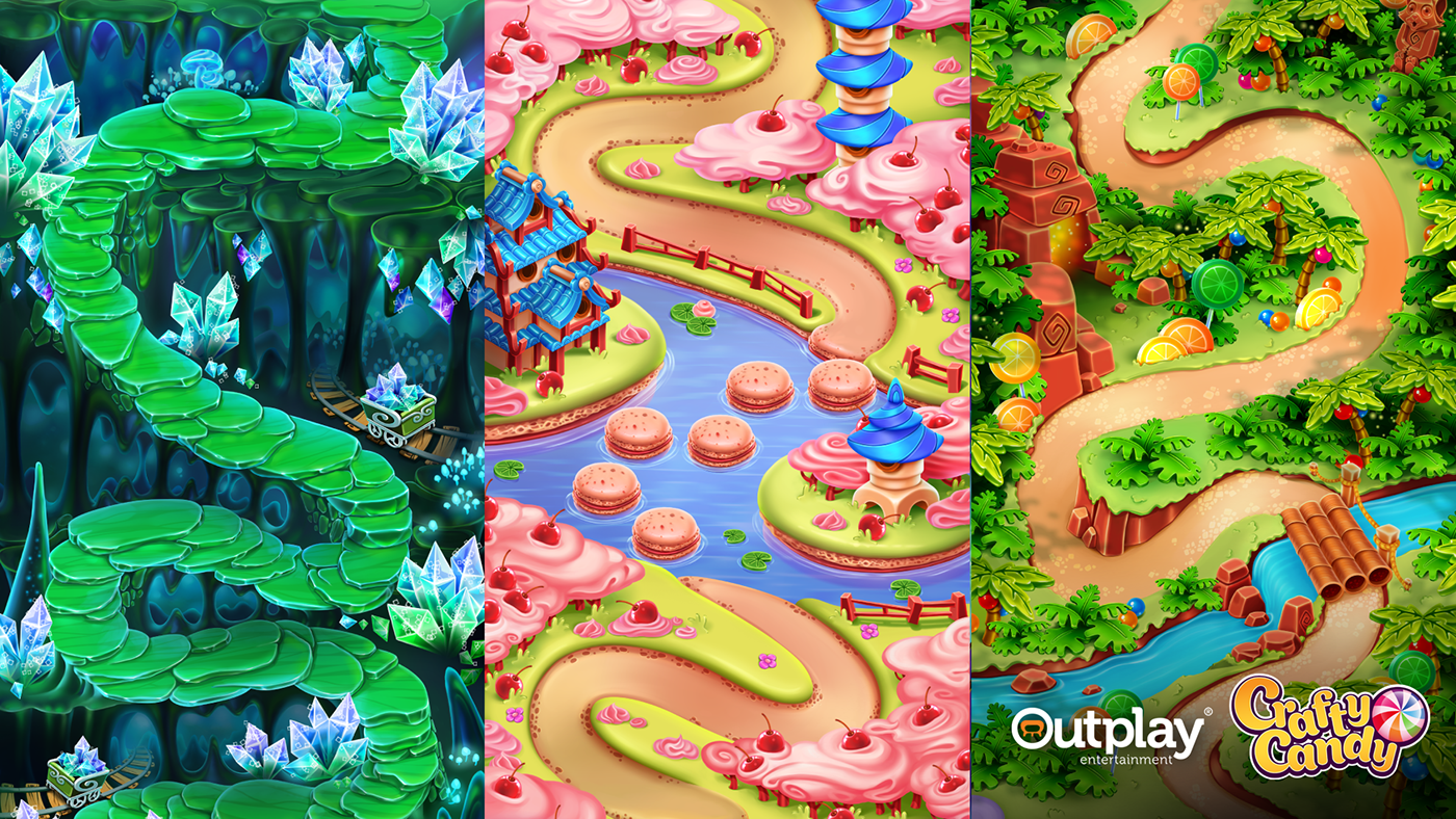 Maps for Match 3 game catrooning character design design game art game object illustration sketch