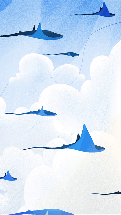 Manta rays adobe animals birds blue clouds fishes flat flying graphic design illustration mantarays mother nature nature photoshop procreate sea sky texture wildlife