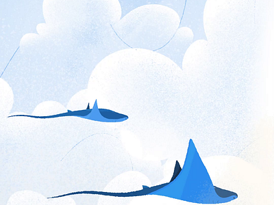 Manta rays adobe animals birds blue clouds fishes flat flying graphic design illustration mantarays mother nature nature photoshop procreate sea sky texture wildlife