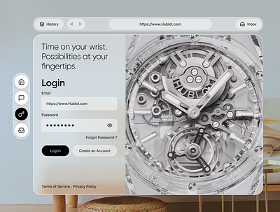 Apple Vision Pro Spatial login page design for HUBLOT applevisionpro ar experience ar ui graphic design immersive design spatial ui ui visionpro visionprodesigns