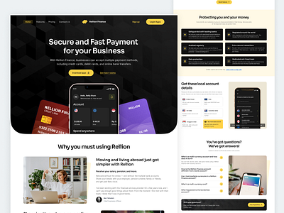 Rellion - Digital Banking Landing Page bank black hero digital banking finance landing page payment ui ux wallet website