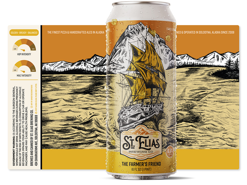 St. Elias Brewing Co. Beer Can Design art beer beer can beer label beer packaging bier boat can drawing drink hand drawn illustration label line art packaging pen and ink ship sketch vintage yellow