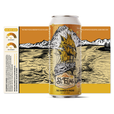 St. Elias Brewing Co. Beer Can Design art beer beer can beer label beer packaging bier boat can drawing drink hand drawn illustration label line art packaging pen and ink ship sketch vintage yellow