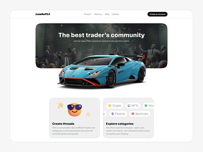 LamboPls - Traders Forum / Community 3d car blockchain categories community crypto defi flat design forum gaming lambo lamborghini landing page nft one page saas startup thread threads traders web3