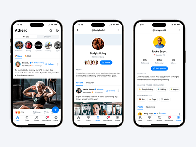 Fitness social network concept application clean ui design feed fitness group gym inspiration ios mobile profile social ui ux