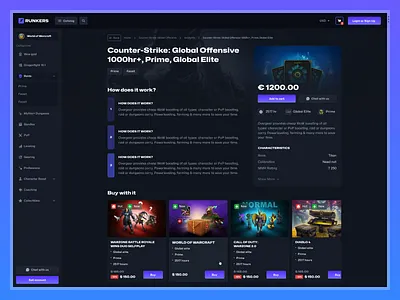 Game Marketplace - Trade Game Skins & Items card ui csgo description dota2 gambling game game items game page gaming lol market marketplace purchase sale sell shop skins trade trading wow
