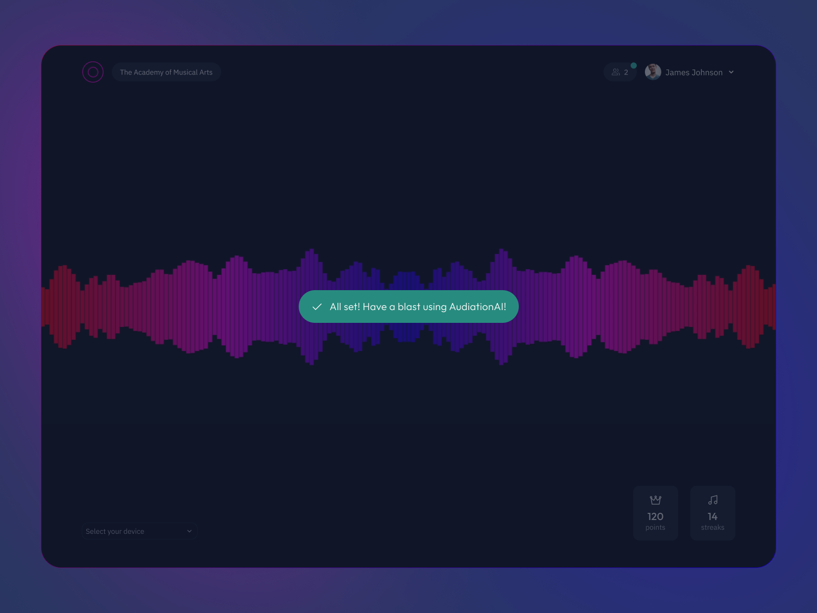 Music-learning AI platform — loading flow ai animation artificial intelligence dark mode learning app music app web app