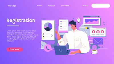 Gradient Landing page with Flat illustration adobe illustration character design design flat design ui