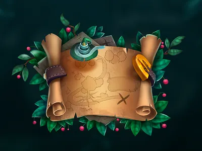 Alchemic World - Magic Map Illustration 2d blockchain crypto game game map gamefi graphic design hat illustration leafs map map design map icon nft papirus park theme road treasury tree web3