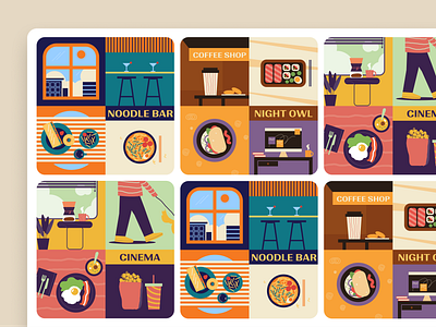 Daily routines 2d activities art character cooking daily design digital digital art drawing food graphic design illustration pattern product design retro ui vector vintage web illustration