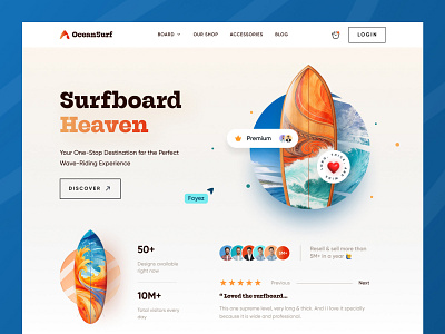 Oceansurf - Surf Shop Website Header activities beach design ecommerce foyez homepage kawsar mockup ocean product service summer surf surfboard surfer surfing travel vacation webdesign website