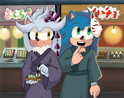 "Looks good?" | Sonilver Week art artist couple design digitalart digitalartist drawing festival illustration kimono sega sonic