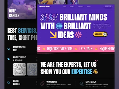 Pixetivity - Creative Agency Landing Page agency agency landing page agency website branding company creative creative agency creative direction dark mode design digital agency digital marketing landing page marketing popular portfolio studio ui uiux website