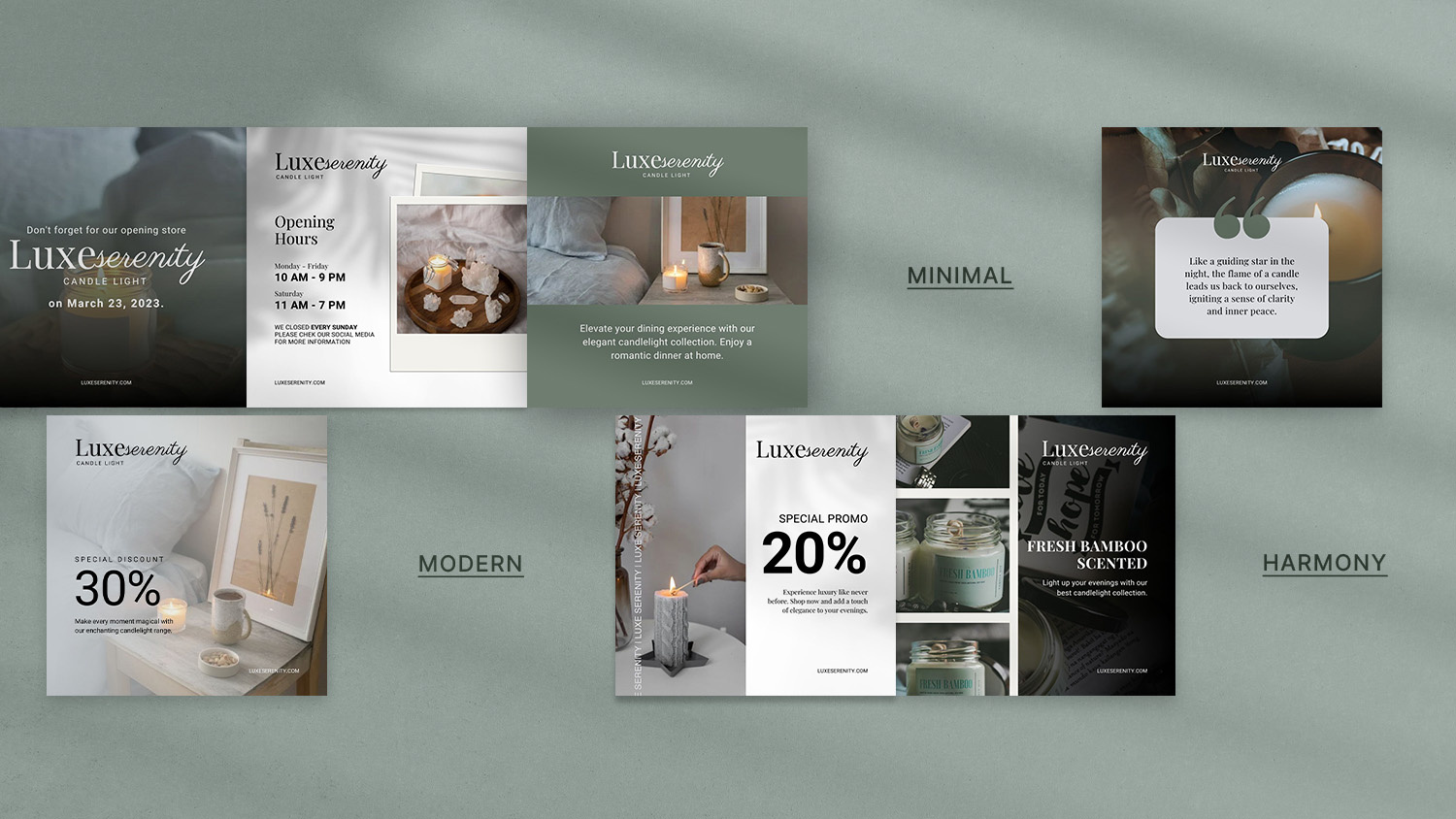 Luxe Serenity ads brand identity branding candle creative template graphic design instagram instagram post marketing post social media template