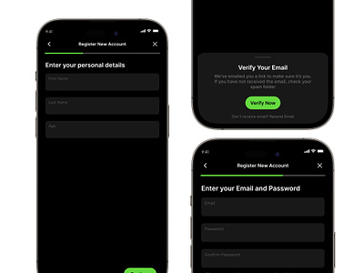 Registration/Sign Up Dark Mode dark mobile app dark mode forget password mail mobile app design register registration sign in sign up ui ui clean verif email verification verification mail