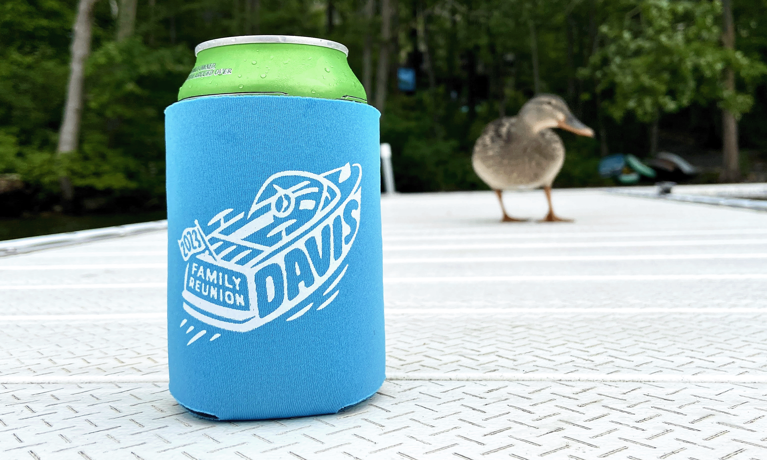 Davis Family Reunion boat illustration koozie lake speedboat