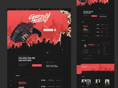 Grizzlython Landing Page bear cyber cyber punk cybernetic futuristic grain hero landing page red retro website