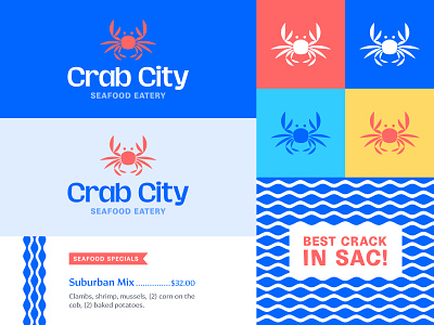 Crab City Moodboard abstract blue brand branding coral crab crack eatery identity logo ocean orange restaurant sea seafood water yellow