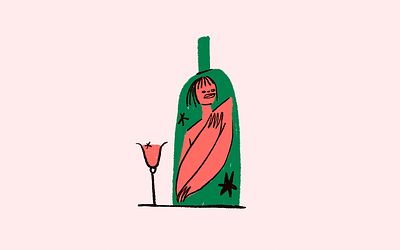wine bottle character character design emotion girl illustration joy pink wine woman