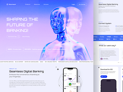 Connect - Banking web application of the future landing page app banking blue bold branding clean design fitire fun futuristic genz graphic design illustration landing page logo modern style stylish ui ux