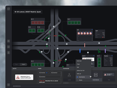 Road signage monitoring and control system dark theme dashboard interface monitoring road control traffic ux