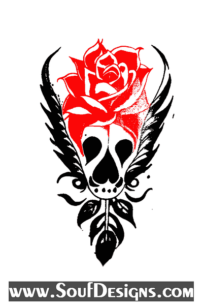 Skull and Red Rose Tattoo HQ Design