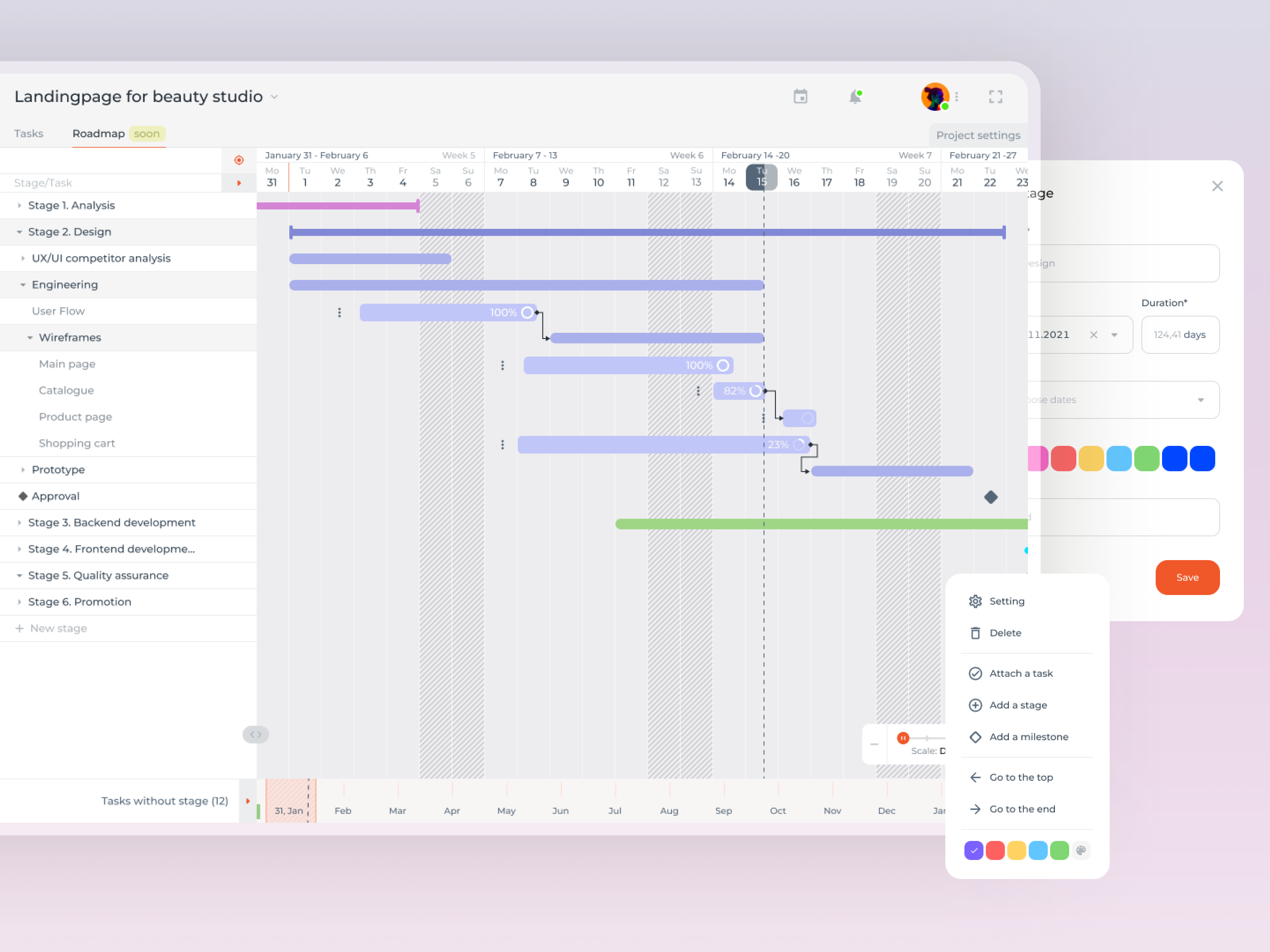 Task Management Dashboard - Roadmap constructor interface product design roadmap task manager ui ux