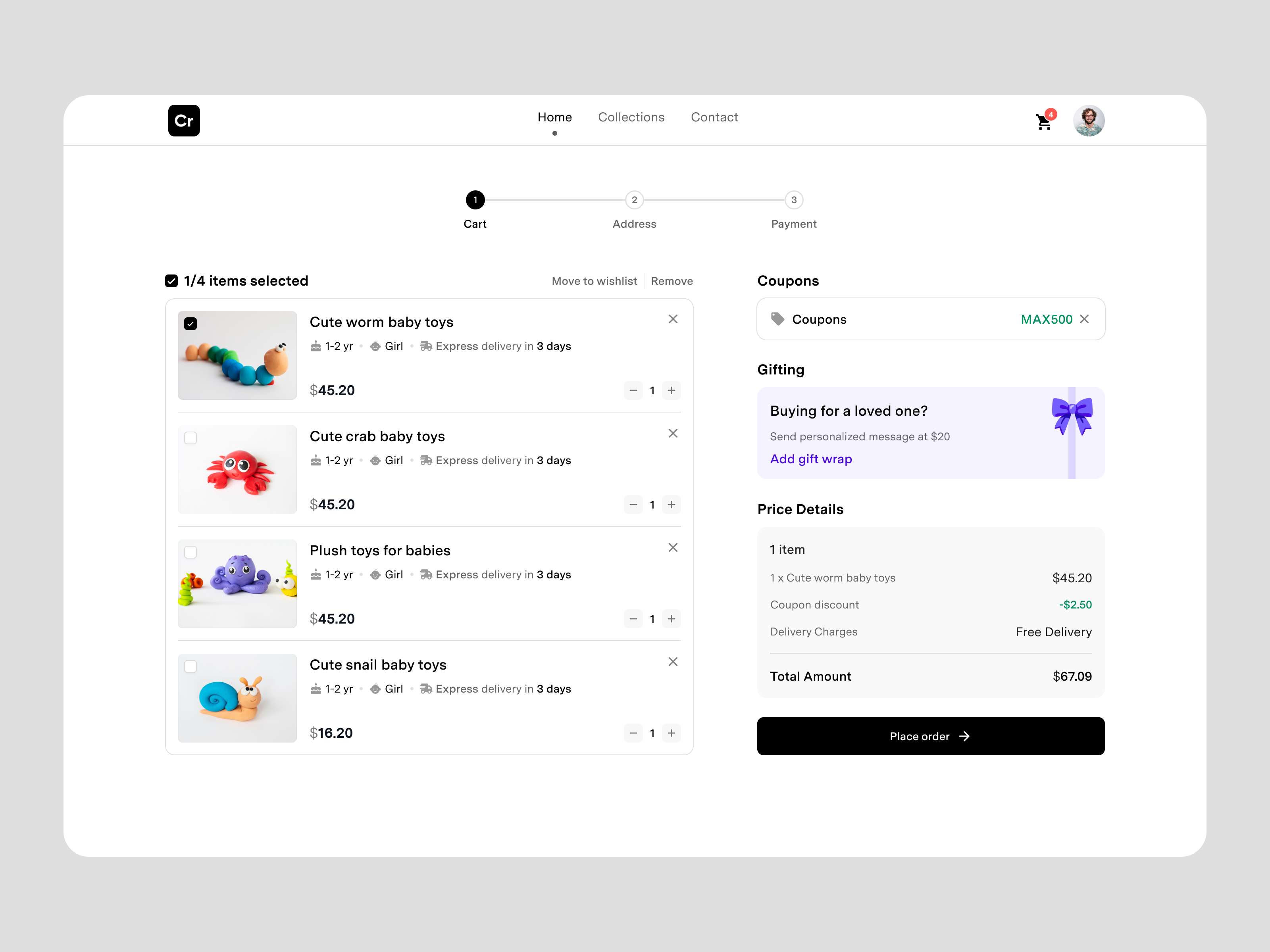 Toys website cart akhil sunny app asish sunny cart checkout clean design e commerce marketplace minimal online shopping payment pixalchemy product shopping toy store ui ux web app web ui