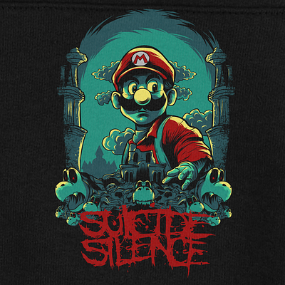 Super Mario T shirt illustration band deathcore design graphic. horror illustration merchandising metal b and vector