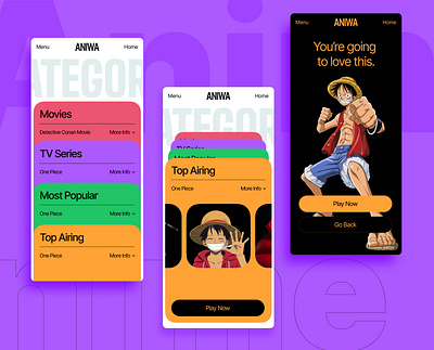 ANIWA - Unleash the Anime Universe with Exquisite UI Design anime animeapp animestreaming app appdesign branding designinspiration graphic design illustration logo streamingapp ui uidesign userinterface vector