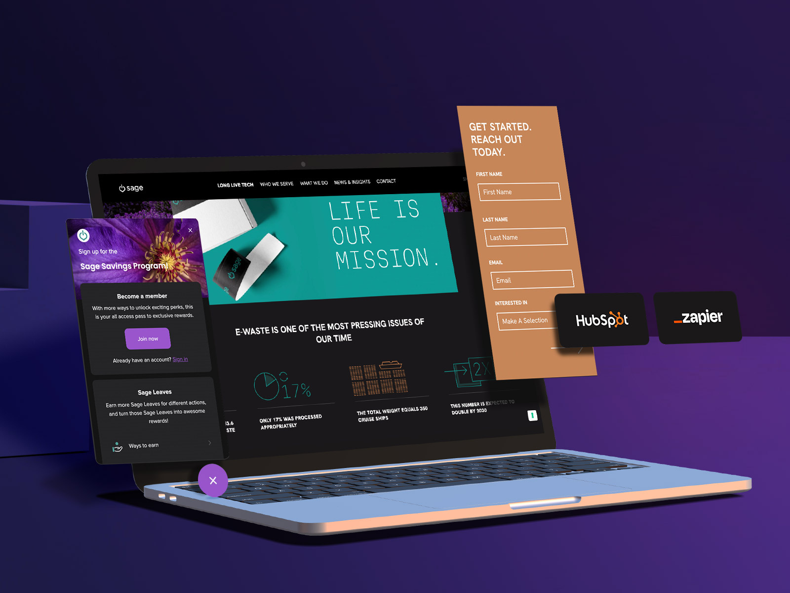 Merging UX Consultation & Custom Web Development 3d hubspot motion graphics sustainability ui design ux design web development webflow zapier